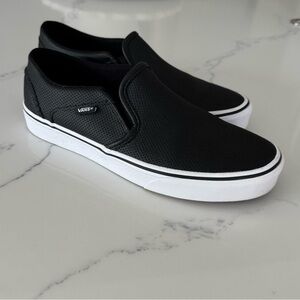 VANS Shoes Off The Wall Perf Leather Black Slip On Womens 9.5